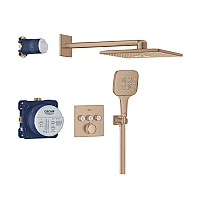 Скрытая душевая система GROHE Grohtherm SmartControl из Rainshower SmartActive 310 Cube, золото брашированное, 34864DL0
