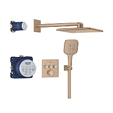 Скрытая душевая система GROHE Grohtherm SmartControl из Rainshower SmartActive 310 Cube, золото брашированное, 34864DL0